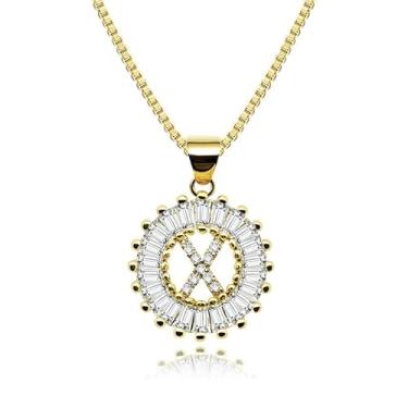 Imagem de Colar com inicial banhado a ouro, pedra do mês de nascimento, pingente de alfabeto personalizado, joia feminina, Medium, Latão, Sem Pedra Preciosa