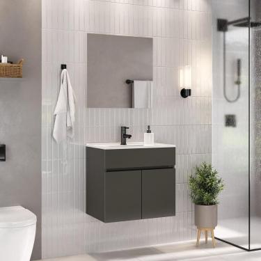 Imagem de Gabinete De Banheiro Com Cuba E Espelheira Suspenso 60cm Multimóveis CR10135 Grafite