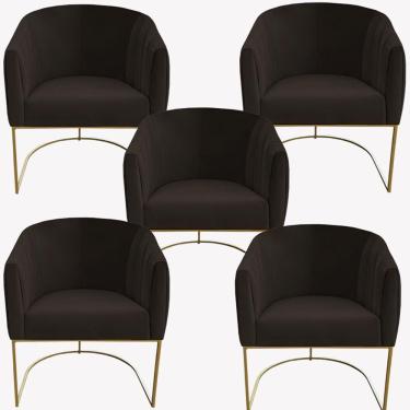 Imagem de Kit 05 Poltrona Julia Com Base De Ferro Sala De Estar Escritório Recepção Clinica Suede Marrom D'classe Decor