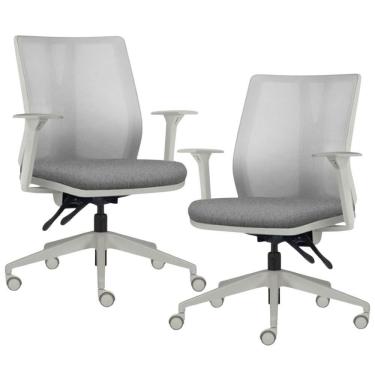 Imagem de Kit 2 Cadeiras De Escritório Giratória Diretor Flow F02 Base Cinza Linho Cinza Escuro - Lyam Decor
