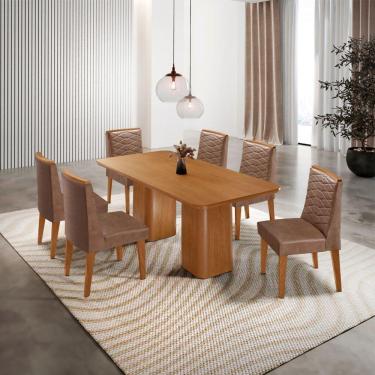 Imagem de Mesa De Jantar Eloise 180cm Tampo MDF Com 6 Cadeira Moderna Tork Naturale