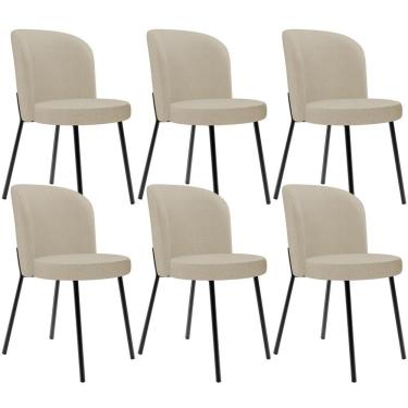 Imagem de Kit 6 Cadeiras Sala De Jantar Estofada Gavi L02 Linho Bege Escuro - Lyam Decor