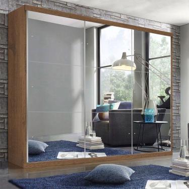 Imagem de Guarda Roupa Casal 3 Portas De Correr 4 Gavetas E 9 Espelhos Rennes Minastex Freijó