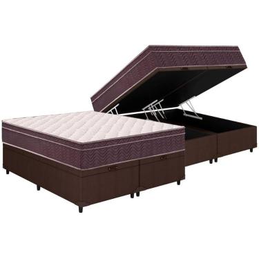 Imagem de Cama Box Baú Queen: Colchão Espuma Ortobom D28 Airtech 60 Euro Pillow + Base Brown(158X198)
