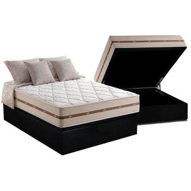 Imagem de Cama Box Baú Casal: Colchão Molas Anjos Masterpocket Ensacadas Classic + Base Black(138X188)
