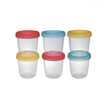 Imagem de Porta Papinha com 6 Potes para Armazenamento, Vermelho, Amarelo e Azul, Compatível com Microondas e Lava-Louças, 7,4 x 7,8 x 7,4 cm, para Alimentos e Lanches do Bebê