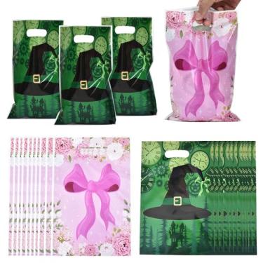 Imagem de Anmifa 30 peças de sacos de lembrancinha de festa com coroa rosa musical de bruxa, estampa de coroa de bruxa mágica, estampa de flores com alças laterais duplas para festa temática de bruxa