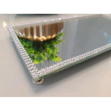 Imagem de Bandeja de espelho decoração quarto lavatório banheiro(Strass Prata,PP 16 × 12)