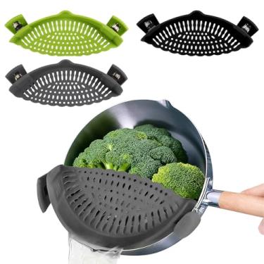 Imagem de 3 peças de coador de alimentos com clipe de silicone para todas as panelas e frigideiras, escorredor de cozinha para macarrão, legumes, carne, frutas, espaguete