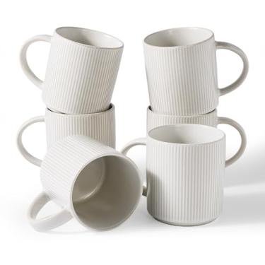 Imagem de famiware Conjunto de canecas de café para 6, Star 473 ml, conjunto de canecas de bufê com alça para café, chá, cacau, leite - conjunto de utensílios de cerâmica de grés, branco fosco