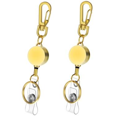 Imagem de DOPENSPI 2 peças porta-crachá retrátil, porta-crachá de identificação de metal com clipe de carretel e mosquetão chaveiro retrátil para cartão de identificação