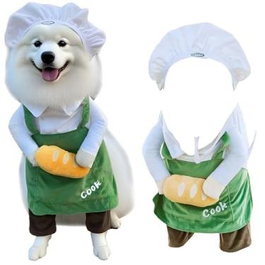 Imagem de Chapéu de fantasia de chef de cachorro gato com avental e pão - design em pé, ilusão de ótica, roupas engraçadas de cozinha de animais de estimação para sessões de fotos, cosplay, festas de animais de