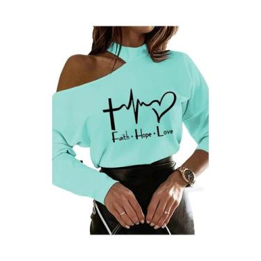 Imagem de Camiseta Feminina Branca Manga Comprida - Ombro De Fora - Estilo Chiqu