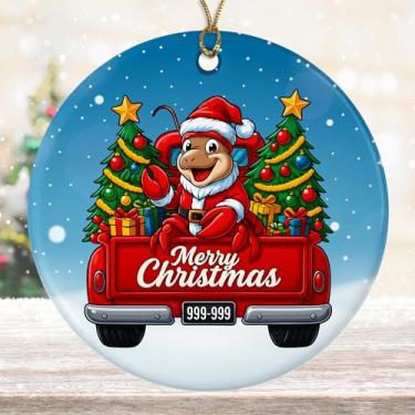 Imagem de DamienBrightGift Enfeite de Natal de Papai Noel lagosta - Caminhão vermelho de cerâmica com decoração de árvore - Presente engraçado de lembrança de feriado de lagosta - Decoração de Natal costeira