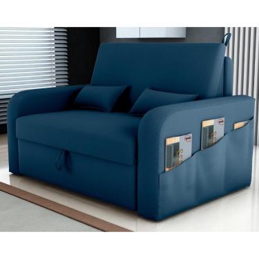 Imagem de Sofá Cama Com Baú Luka Veludo Azul