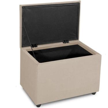 Imagem de Puff Baú 60cm Porta Treco Madeira Veludo Estofado Premium Cor bege