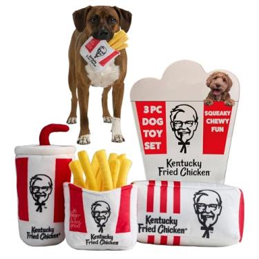 Imagem de KFC Chicken Box Meal – Conjunto de brinquedos para cães de 3 peças – Caixa de frango, batatas fritas e refrigerantes – Brinquedos divertidos de pelúcia interativos com tema alimentar para cães médios