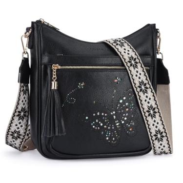 Imagem de KITEVIUN Bolsas transversais médias para mulheres modernas, bolsas femininas de ombro borboleta com borla, 007 - Preto, Tendência