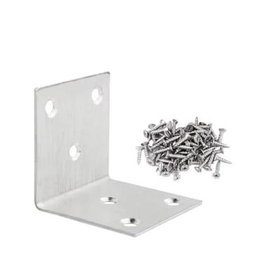 Imagem de Suporte em forma de L de 90 graus com parafusos e fixadores de suporte de ângulo reto, adequado para móveis de madeira, armários, camas, etc. (10 peças e 60 parafusos)