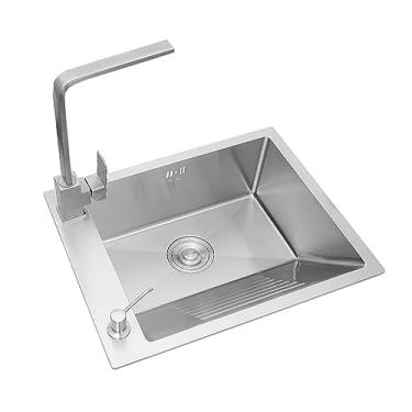 Imagem de TRGCJGH Lavanderia para pia interna e externa de aço inoxidável 304 com montagem dupla, pia de cozinha com acessórios (60 x 45 cm, torneira esquerda)