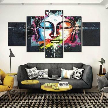 Imagem de Quadros Decorativos 5 Peças Rosto Buda Abstratos Coloridos - Quadros K