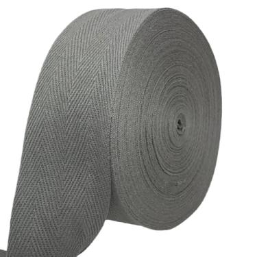 Imagem de PAMIR TONG Fita de sarja de espinha de peixe cinza escuro 3,8 cm - 20 metros - Acabamento de encadernação de algodão macio natural para sacola e alças de bolsa, cintas de avental, artesanato de