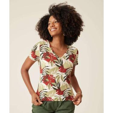 Imagem de Blusa Feminina Estampa Flores Manga Curta Marisa-17010, Verde, P