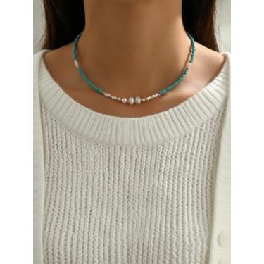 Imagem de Coleção de colares em camadas com contas, 5 estilos de colares boho com detalhes de pérola e pedras preciosas para mulheres, joias modernas para uso diário e férias, One Size, Metal Vidro, Sem Pedra