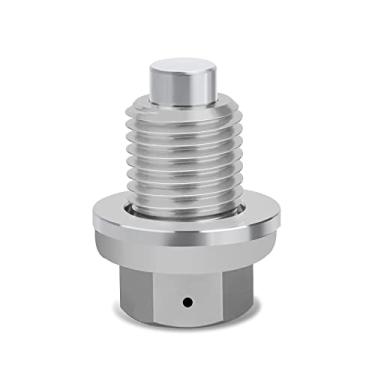 Imagem de Plugue magnético de drenagem de óleo M14 x 1,5, parafuso de porca de drenagem de óleo de alumínio com juntas, serve para Honda Ford Jeep GM Mazda KIA Audi e mais veículos (prata, M14 x 1,5)
