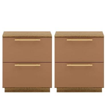 Imagem de Kit 2 Mesas De Cabeceira 2 Gavetas Mdp Debai Nature/camarim