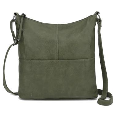 Imagem de TANTOMI Hobo Bolsas femininas de couro vegano e bolsa de ombro com alça de ombro ajustável, Verde escuro