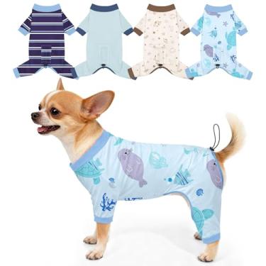 Imagem de Bienbee Pijamas para cães, pacote com 4 roupas fofas macias para filhotes, pijamas para cães, pijamas, pijamas, roupa ajustável, respirável e elástica para cães pequenos, médios e grandes, meninas e