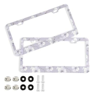 Imagem de SEHANY Molduras de placa de licença de flores florais coloridas, capas de moldura de placa de carro de alumínio à prova de ferrugem com orifícios elípticos e parafusos serve para veículos padrão dos