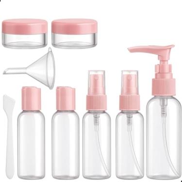 Imagem de Kit Viagem 9 Peças com Necessaire Transparente | Frascos Recarregáveis 50 ml + Potes 10 g | Para Shampoo, Condicionador, Sabonete e Cremes | Cores Sortidas (Branco, Rosa ou Preto)