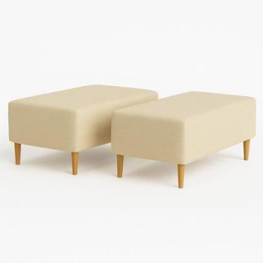 Imagem de Kit 2 Puffs Bela Manu Madri Pés Palito Tecido Linho Bege - Bela Manu D
