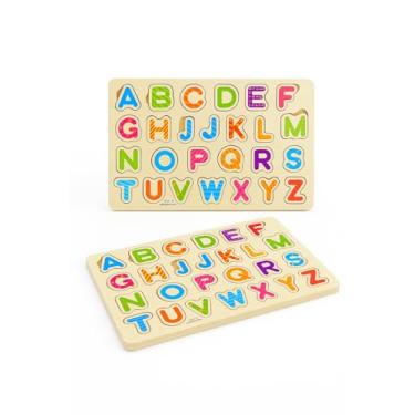 Imagem de Quebra-Cabeça Alfabeto e Numeração em Madeira, Colorido, Educativo para Crianças, Tabuleiro com Letras A-Z, Desenvolvimento Motor e Cognitivo