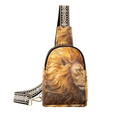Imagem de CEBUGI Bolsa tiracolo feminina Lion pequena de couro, pochete transversal para trilhas, viagens ao ar livre