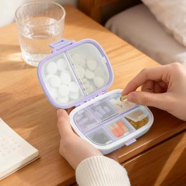Imagem de Caixa organizadora de medicamentos selada, estojo compacto de armazenamento de comprimidos para viagens, caixa de medicamentos portátil com divisórias, design para uso doméstico e em viagens