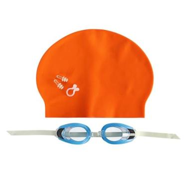 Imagem de Kit de Natação com Óculos, Touca, Protetor de Ouvido e Nariz, Laranja, Proteção UV, 5 Peças
