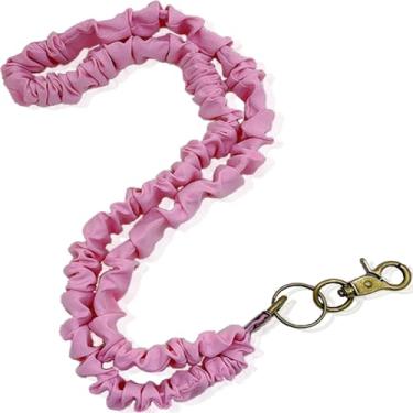 Imagem de Colhedores Scrunchie para crachás de identificação e chaves – Cordão de pescoço elástico fofo com suporte retrátil para chaveiro para mulheres e mulheres (rosa)