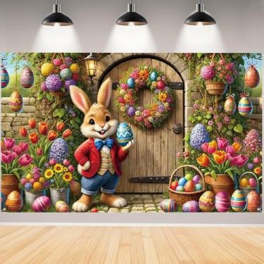 Imagem de Pano de fundo de páscoa, faixa fotográfica de fundo de páscoa colorido ovos coelhos cenários para crianças decorações e suprimentos de festa infantil - 180 x 109 cm (multicolorido 03)