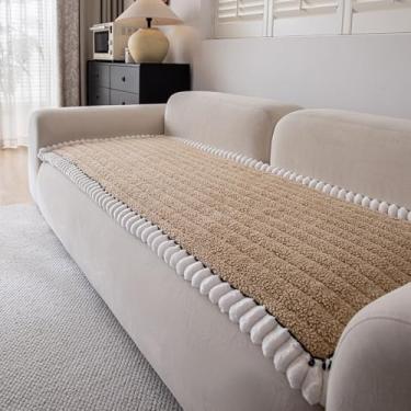 Imagem de DREAMINGO Capa de sofá antiderrapante para cães, felpudo, lavável, grossa, para sofá, textura listrada, cáqui, tapete de cama para cães e gatos, 70 x 150 cm
