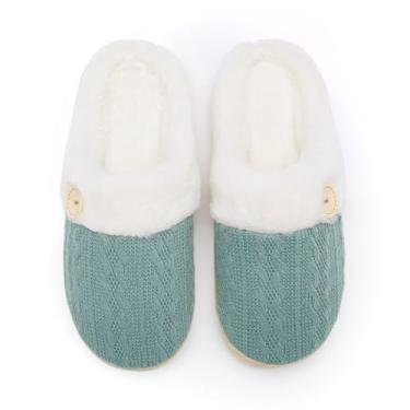 Imagem de Pantufas femininas confortáveis e quentes de espuma viscoelástica forradas com pele sintética, sola de borracha antiderrapante, para ambientes internos e externos, Verde, 9-10