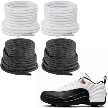 Imagem de NDTEZUGT Cadarços para tênis Jordan 12, 5/32" (4 mm) cadarços redondos resistentes para tênis de basquete cordas de substituição, 1 par preto + 1 par branco, 47”/120cm