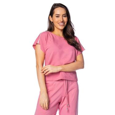 Imagem de Blusa Feminina Giraffe Manga Curta com Filete na Manga Rosa-Feminino