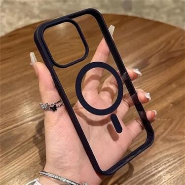 Imagem de Capa transparente magnética para iPhone 16, 15, 14, 13, 12, 11 Pro Max Plus Mini; Capa acrílica para iPhone 17 Pro; Roxo escuro; Compatível com iPhone 11 Pro.