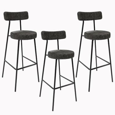 Imagem de Kit 03 Banquetas Altas Cozinha Sala De Jantar Estrutura Em Aço Milão L02 Linho Chumbo - Lyam Decor