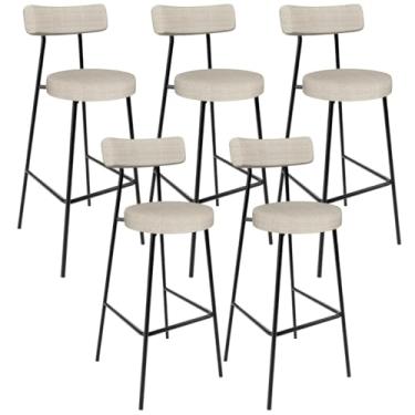 Imagem de Kit 05 Banquetas Alta Bar Cozinha Sala De Jantar Estrutura Em Aço Milão L02 Linho Palha - Lyam Decor