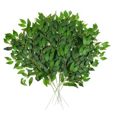 Imagem de LIQWEI 24 peças de hastes artificiais italianas de ruscus, 55 cm, guirlanda de folhas verdes falsas de seda, spray de vegetação para pendurar em spray para decoração de casa