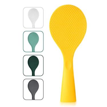 Imagem de FireKylin Pá de arroz, espátula de arroz em pé de silicone com colher de arroz antiaderente pá colher de panela de arroz resistente ao calor, colher de servir para arroz (laranja)